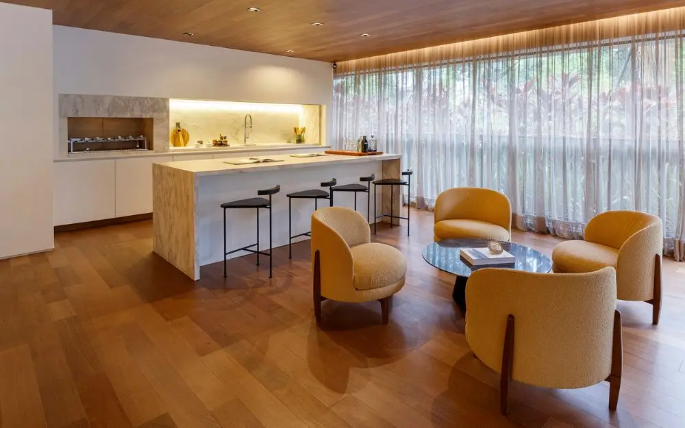 Terraço com churrasqueira do apartamento decorado de 4 suítes do ESTHER Ibirapuera