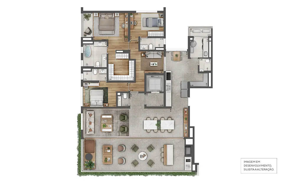 Planta opção da Torre B do ESTHER Ibirapuera, 251 m² com office. Planta ilustrada